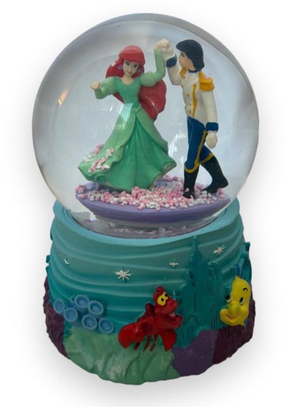 Disney Ariel and Prince Music Snow Globe with Teal Base